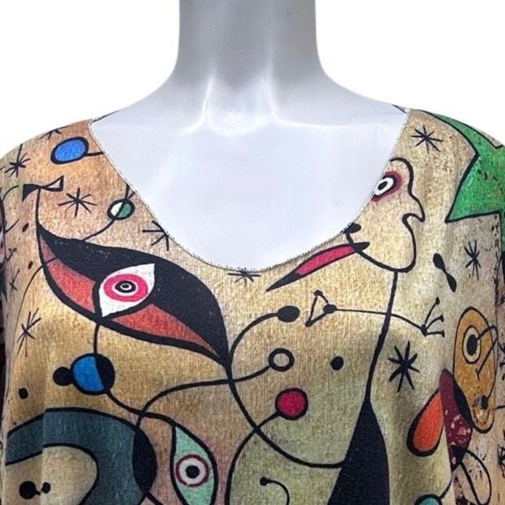 Vtg Sirelys Couture Top Womens 2XL Multicolor With Spanish Surreal Artwork Print - Picture 3 of 16